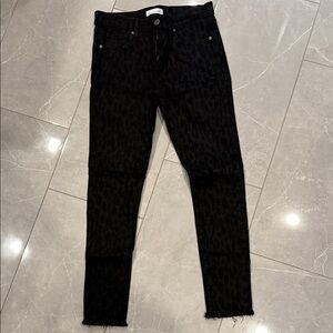 Loft, skinny, black leopard print jeans with frayed hem. Size 28